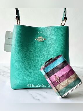 NWT COACH Small Town Bucket Crossbody Bag & Signature Canvas Striped Wallet